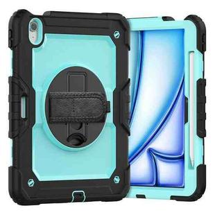 For iPad Air 11 2024 Silicone Hybrid PC Tablet Case with Shoulder Strap(Black + Light Blue)