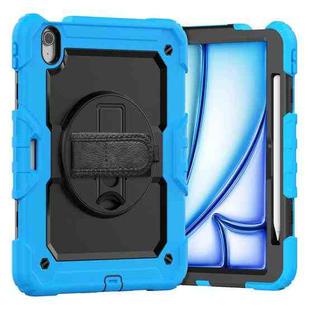 For iPad Air 11 2024 Silicone Hybrid PC Tablet Case with Shoulder Strap(Light Blue + Black)