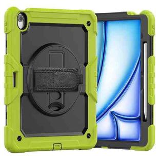 For iPad Air 13 2024 Silicone Hybrid PC Tablet Case with Shoulder Strap(Black + Yellow Green)