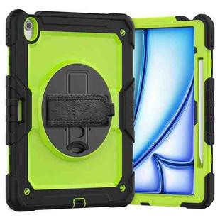 For iPad Air 13 2024 Silicone Hybrid PC Tablet Case with Shoulder Strap(Yellow Green + Black)