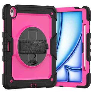 For iPad Air 13 2024 Silicone Hybrid PC Tablet Case with Shoulder Strap(Rose Red + Black)