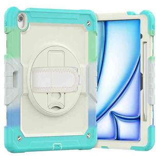 For iPad Air 13 2024 Silicone Hybrid PC Tablet Case with Shoulder Strap(Camouflage Light Blue)