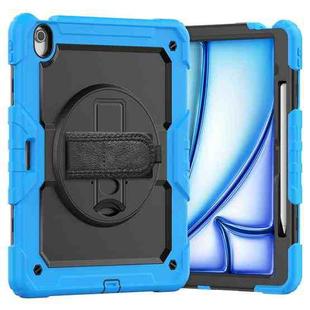 For iPad Air 13 2024 Silicone Hybrid PC Tablet Case with Shoulder Strap(Black + Light Blue)