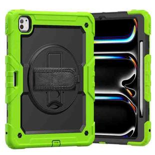 For iPad Pro 13 2024 Silicone Hybrid PC Tablet Case with Shoulder Strap(Black + Yellow Green)