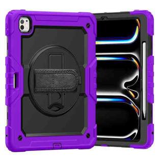 For iPad Pro 13 2024 Silicone Hybrid PC Tablet Case with Shoulder Strap(Purple)