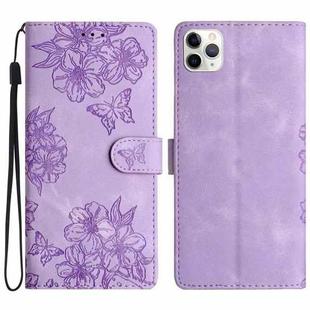 For iPhone 11 Pro Max Cherry Blossom Butterfly Skin Feel Embossed PU Phone Case(Purple)