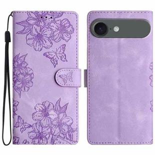 For iPhone 17 Air Cherry Blossom Butterfly Skin Feel Embossed PU Phone Case(Purple)