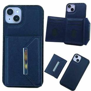 For iPhone 15 Plus Solid Color Metal Buckle Card Slots Bag Phone Case(Blue)