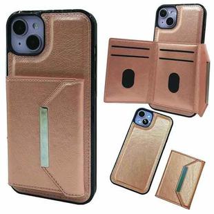 For iPhone 15 Plus Solid Color Metal Buckle Card Slots Bag Phone Case(Rose Gold)
