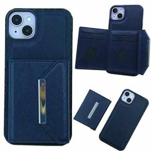 For iPhone 14 Plus Solid Color Metal Buckle Card Slots Bag Phone Case(Blue)