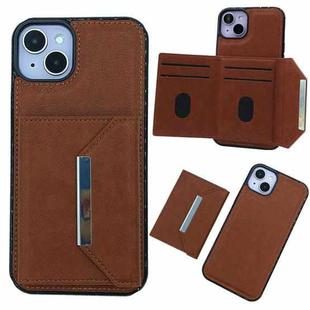For iPhone 14 Plus Solid Color Metal Buckle Card Slots Bag Phone Case(Brown)
