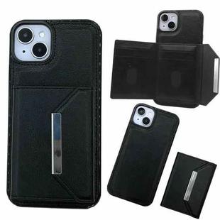 For iPhone 14 Plus Solid Color Metal Buckle Card Slots Bag Phone Case(Black)