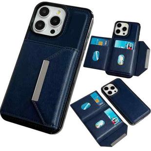 For iPhone 14 Pro Max Solid Color Metal Buckle Card Slots Bag Phone Case(Blue)