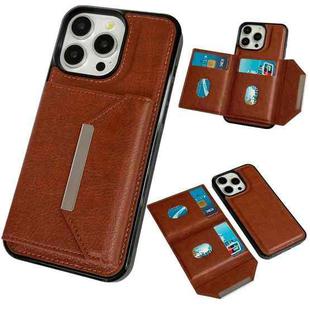 For iPhone 14 Pro Max Solid Color Metal Buckle Card Slots Bag Phone Case(Brown)