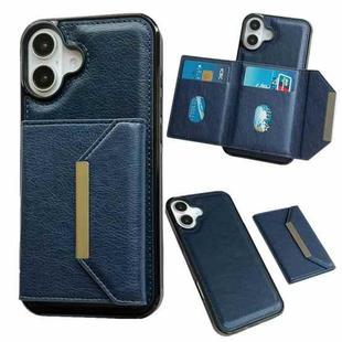 For iPhone 16 Plus Solid Color Metal Buckle Card Slots Bag Phone Case(Blue)