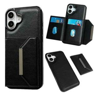 For iPhone 16 Plus Solid Color Metal Buckle Card Slots Bag Phone Case(Black)