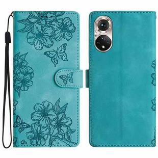 For Honor 50 Cherry Blossom Butterfly Skin Feel Embossed PU Phone Case(Green)