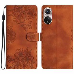 For Honor 50 Cherry Blossom Butterfly Skin Feel Embossed PU Phone Case(Brown)