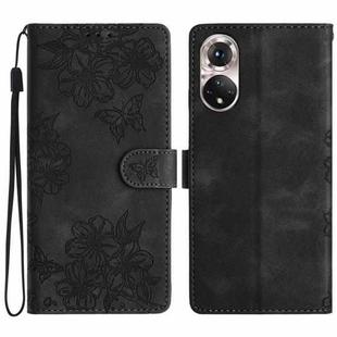 For Honor 50 Cherry Blossom Butterfly Skin Feel Embossed PU Phone Case(Black)