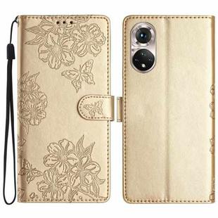 For Honor 50 Cherry Blossom Butterfly Skin Feel Embossed PU Phone Case(Gold)