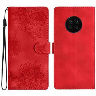 For Honor 50 Lite Cherry Blossom Butterfly Skin Feel Embossed PU Phone Case(Red)