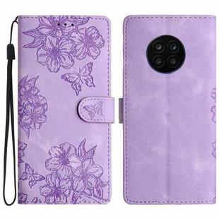 For Honor 50 Lite Cherry Blossom Butterfly Skin Feel Embossed PU Phone Case(Purple)