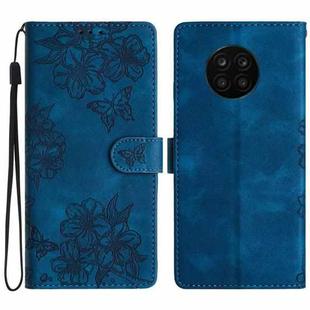 For Honor 50 Lite Cherry Blossom Butterfly Skin Feel Embossed PU Phone Case(Blue)