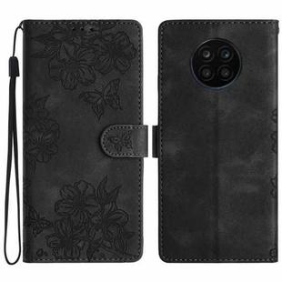 For Honor 50 Lite Cherry Blossom Butterfly Skin Feel Embossed PU Phone Case(Black)