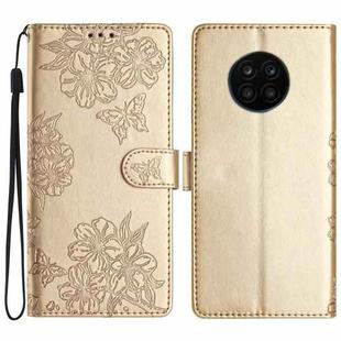 For Honor 50 Lite Cherry Blossom Butterfly Skin Feel Embossed PU Phone Case(Gold)