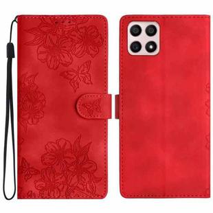 For Honor X8 / X30i Cherry Blossom Butterfly Skin Feel Embossed PU Phone Case(Red)