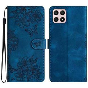 For Honor X8 / X30i Cherry Blossom Butterfly Skin Feel Embossed PU Phone Case(Blue)
