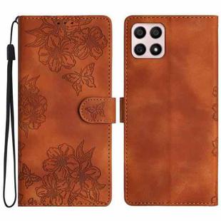 For Honor X8 / X30i Cherry Blossom Butterfly Skin Feel Embossed PU Phone Case(Brown)