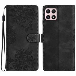 For Honor X8 / X30i Cherry Blossom Butterfly Skin Feel Embossed PU Phone Case(Black)