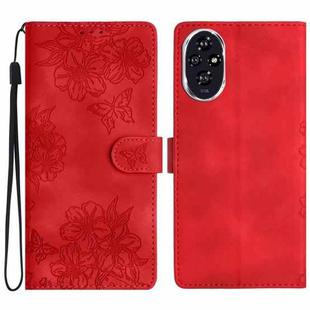 For Honor 200 Pro Cherry Blossom Butterfly Skin Feel Embossed PU Phone Case(Red)