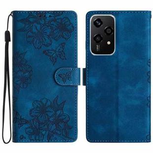 For Honor 200 Lite Global Cherry Blossom Butterfly Skin Feel Embossed PU Phone Case(Blue)