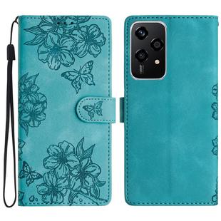 For Honor 200 Lite Global Cherry Blossom Butterfly Skin Feel Embossed PU Phone Case(Green)