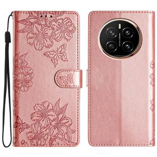 For Honor Magic7 Pro Cherry Blossom Butterfly Skin Feel Embossed PU Phone Case(Rose Gold)