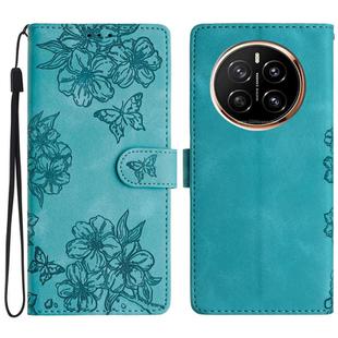 For Honor Magic7 Cherry Blossom Butterfly Skin Feel Embossed PU Phone Case(Green)