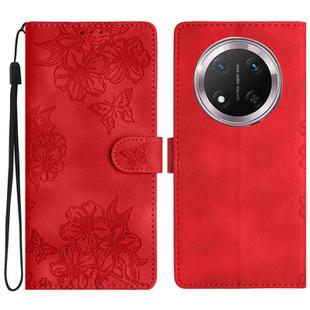 For Honor X9c Cherry Blossom Butterfly Skin Feel Embossed PU Phone Case(Red)