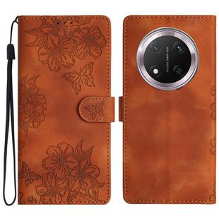 For Honor X9c Cherry Blossom Butterfly Skin Feel Embossed PU Phone Case(Brown)