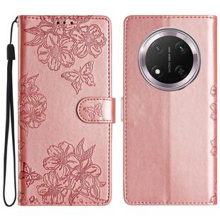 For Honor X9c Cherry Blossom Butterfly Skin Feel Embossed PU Phone Case(Rose Gold)