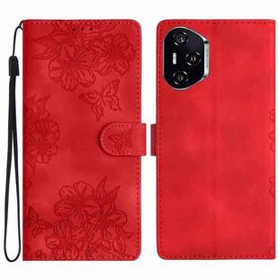 For Honor 400 Pro Global 160.8mm Cherry Blossom Butterfly Skin Feel Embossed PU Phone Case(Red)
