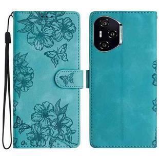 For Honor 400 Pro Global 160.8mm Cherry Blossom Butterfly Skin Feel Embossed PU Phone Case(Green)