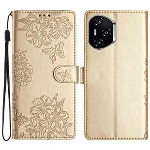 For Honor 400 Pro Global 160.8mm Cherry Blossom Butterfly Skin Feel Embossed PU Phone Case(Gold)