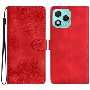 For Honor 400 Lite Global Cherry Blossom Butterfly Skin Feel Embossed PU Phone Case(Red)