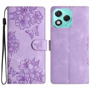 For Honor 400 Lite Global Cherry Blossom Butterfly Skin Feel Embossed PU Phone Case(Purple)
