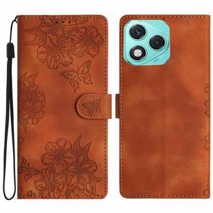 For Honor 400 Lite Global Cherry Blossom Butterfly Skin Feel Embossed PU Phone Case(Brown)