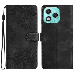 For Honor 400 Lite Global Cherry Blossom Butterfly Skin Feel Embossed PU Phone Case(Black)
