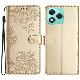 For Honor 400 Lite Global Cherry Blossom Butterfly Skin Feel Embossed PU Phone Case(Gold)