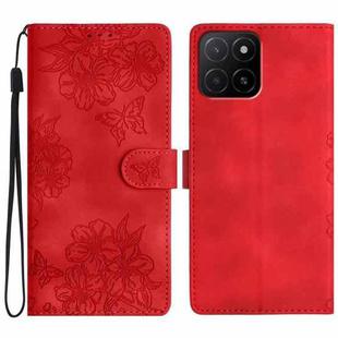 For Honor X5b Plus Cherry Blossom Butterfly Skin Feel Embossed PU Phone Case(Red)